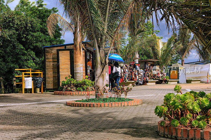 Zipaquirá, Colombia - Small Souvenir Shops Line the Perifery of the Plaza Outside the Salt Cathedral.